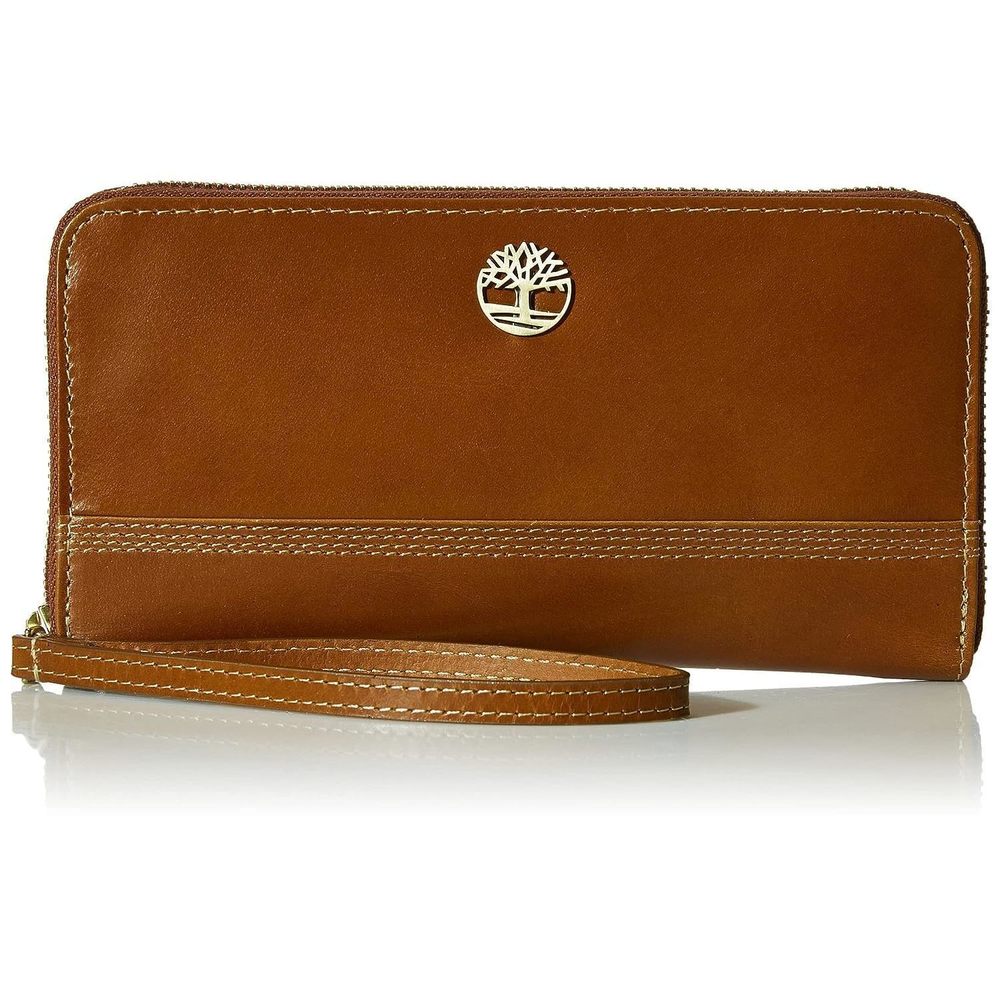 Leather Rfid Zip Around Wallet Clutch With Wristlet Strap, Cognac T_T